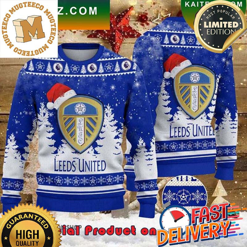 Leeds United Santa Hat Ugly Christmas Sweater For Holiday 2023 Xmas Gifts Leeds United Santa Hat Ugly Christmas Sweater For Holiday 2023 Xmas Gifts