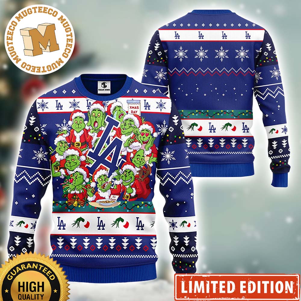 Los Angeles Dodgers 12 Grinch Funny Faces Happy Xmas Day Ugly Christmas Sweater Los Angeles Dodgers 12 Grinch Funny Faces Happy Xmas Day Ugly Christmas Sweater