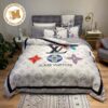 Louis Vuitton Big Logo With Colorful Icon With Grey Monogram Pattern In White Background Bedding Set