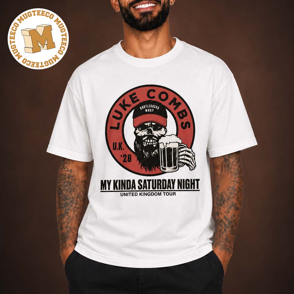 Luke Combs My Kinda Saturday Night 2026 United Kingdom Tour Skeleton Beer T-Shirt Luke Combs My Kinda Saturday Night 2026 United Kingdom Tour Skeleton Beer T-Shirt