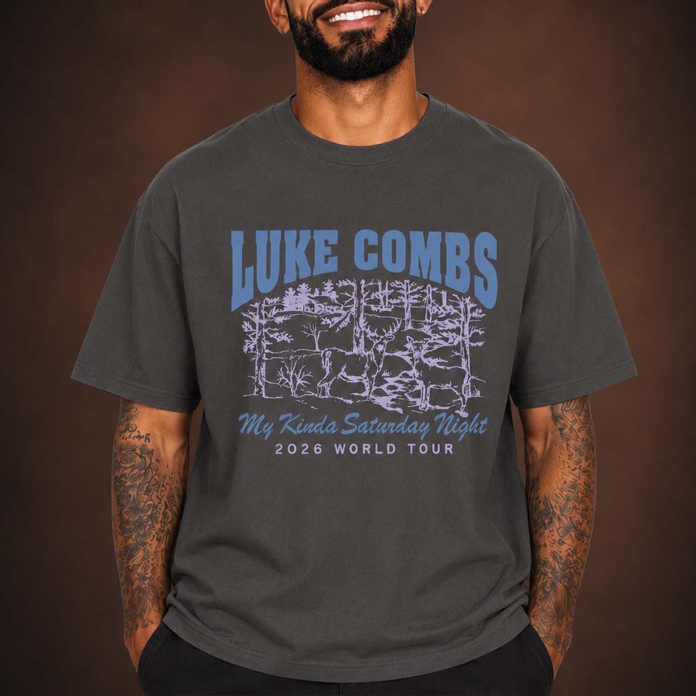 Luke Combs My Kinda Saturday Night 2026 United Kingdom Tour Unisex Grey T Shirt Luke Combs My Kinda Saturday Night 2026 United Kingdom Tour Unisex Grey T Shirt