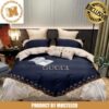 Luxury Gucci Diamond Big White Logo In Classic Black Monogram Background Bedding Set Luxury Gucci Diamond Big White Logo In Classic Black Monogram Background Bedding Set