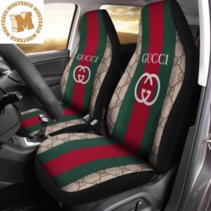 Luxury Gucci Logo With Vintage Web In Signature Monogram Pattern Car Seat Covers Full Set