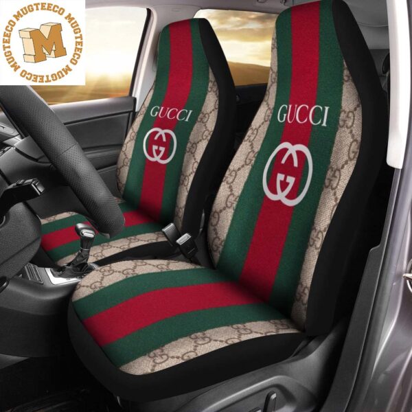 Luxury Gucci Logo With Vintage Web In Signature Monogram Pattern Car Seat Covers Full Set Luxury Gucci Logo With Vintage Web In Signature Monogram Pattern Car Seat Covers Full Set