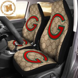 Luxury Gucci New Collection Letter G In Signature Beige Monogram Background Car Sear Covers