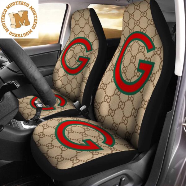 Luxury Gucci New Collection Letter G In Signature Beige Monogram Background Car Sear Covers Luxury Gucci New Collection Letter G In Signature Beige Monogram Background Car Sear Covers