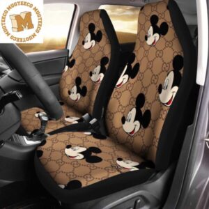 Luxury Gucci x Mickey Mouse Face Pattern In Brown Monogram Car Seat Covers Full Set