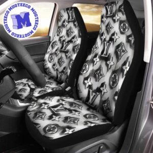 Luxury Louis Vuitton Black And White Hand Draw Signature Monogram Pattern Car Seat Cover