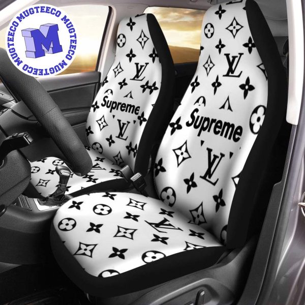 Luxury Louis Vuitton Black White Colors Logo Signature Monogram Pattern Car Seat Cover Luxury Louis Vuitton Black White Colors Logo Signature Monogram Pattern Car Seat Cover