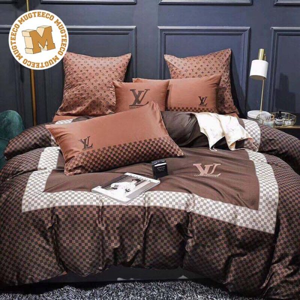 Luxury Louis Vuitton Brown Shades Of Monogram Checker Board Bedding Set Luxury Louis Vuitton Brown Shades Of Monogram Checker Board Bedding Set