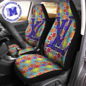 Luxury Louis Vuitton Full Colors 3D Logo Signature Monogram Pattern Car Seat Cover