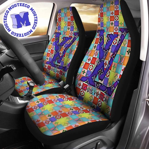 Luxury Louis Vuitton Full Colors 3D Logo Signature Monogram Pattern Car Seat Cover Luxury Louis Vuitton Full Colors 3D Logo Signature Monogram Pattern Car Seat Cover