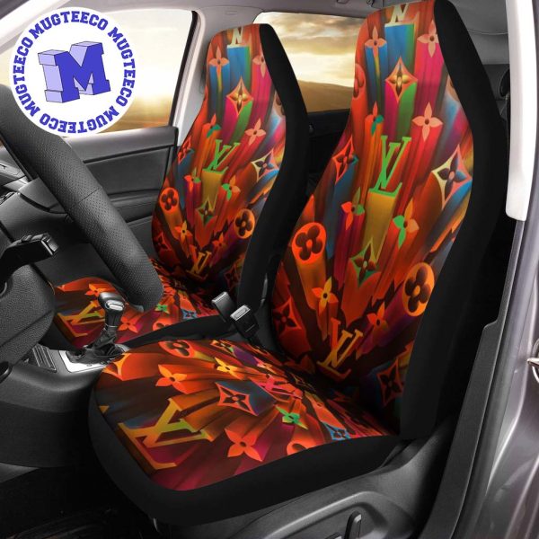 Luxury Louis Vuitton Rainbow 3D Signature Monogram Pattern Car Seat Cover Luxury Louis Vuitton Rainbow 3D Signature Monogram Pattern Car Seat Cover