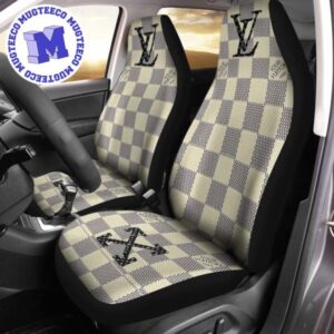 Luxury Louis Vuitton X Off White Beige Logo Signature Monogram Pattern Car Seat Cover
