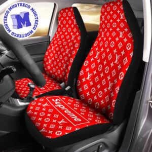 Luxury Louis Vuitton X Supreme Colors Logo Signature Monogram Pattern Car Seat Cover