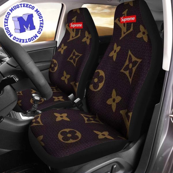Luxury Louis Vuitton X Supreme Logo Signature Monogram Pattern Car Seat Cover Luxury Louis Vuitton X Supreme Logo Signature Monogram Pattern Car Seat Cover