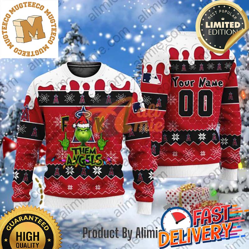 MLB Grinch Fuck Them Los Angeles Angels Custom Name Ugly Christmas Sweater MLB Grinch Fuck Them Los Angeles Angels Custom Name Ugly Christmas Sweater