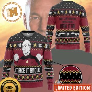 Make It Snow With Captain Jean-luc Picard Star Trek Ugly Christmas Sweater