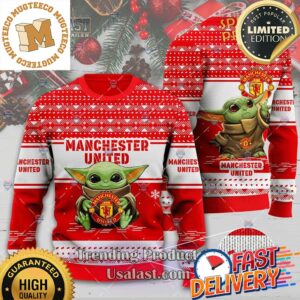 Manchester United Baby Yoda Ugly Christmas Sweater For Holiday 2023 Xmas Gifts