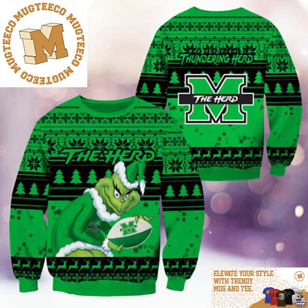 Marshall Thundering Herd NCAA Grinch Funny Xmas 2023 Gift For Holiday Ugly Christmas Sweater Marshall Thundering Herd NCAA Grinch Funny Xmas 2023 Gift For Holiday Ugly Christmas Sweater