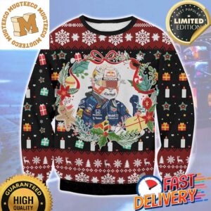 Max Verstappen Red Bull F1 Racing Christmas Wreath Ugly Christmas Sweater