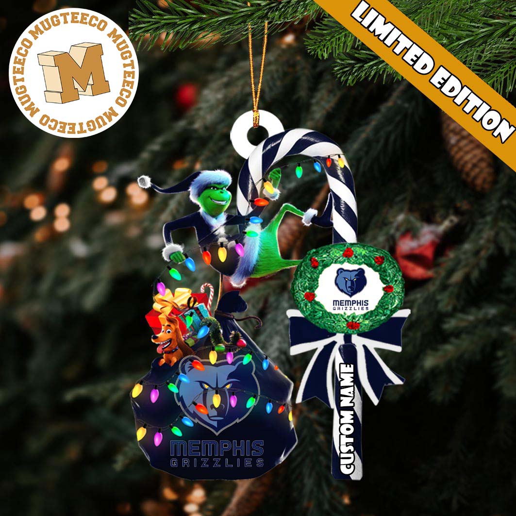 Memphis Grizzlies NBA Grinch Candy Cane Personalized Xmas Gifts Christmas Tree Decorations Ornament Memphis Grizzlies NBA Grinch Candy Cane Personalized Xmas Gifts Christmas Tree Decorations Ornament