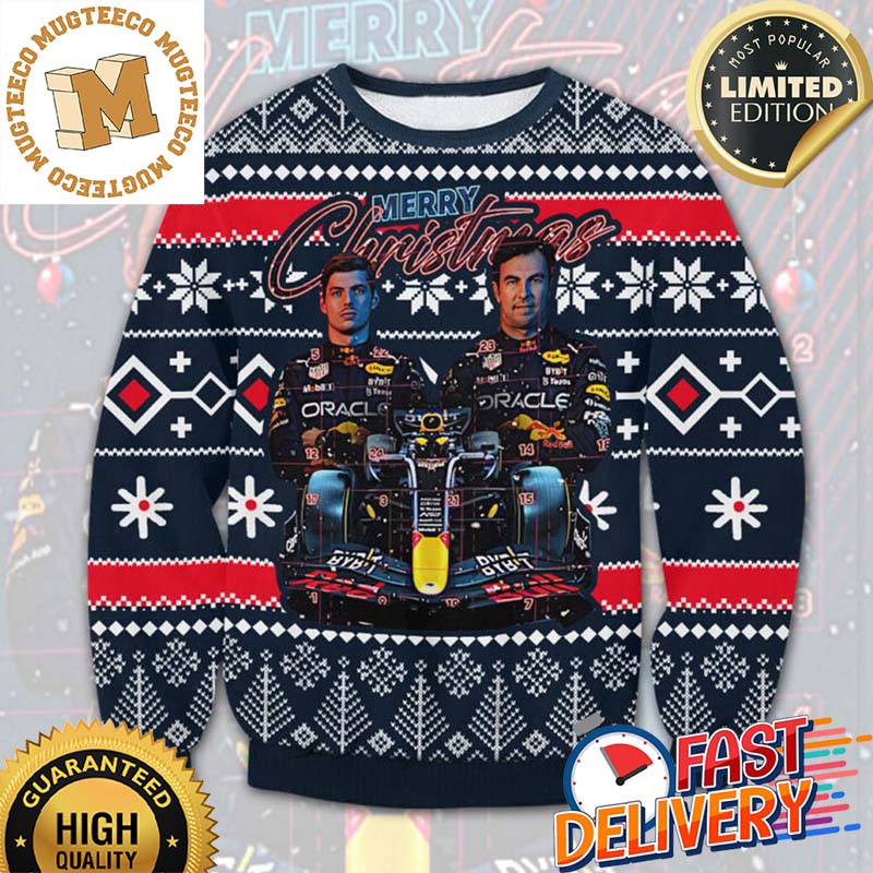 Merry Christmas Oracle Red Bull Racing Max Verstappen Sergio Perez Ugly Christmas Sweater Merry Christmas Oracle Red Bull Racing Max Verstappen Sergio Perez Ugly Christmas Sweater