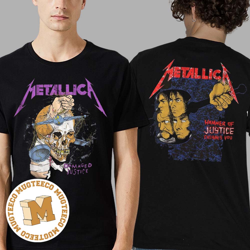 Metallica Damaged Justice Hammer Of Justice Crushes You Two Sides Print Vintage T-Shirt Metallica Damaged Justice Hammer Of Justice Crushes You Two Sides Print Vintage T-Shirt