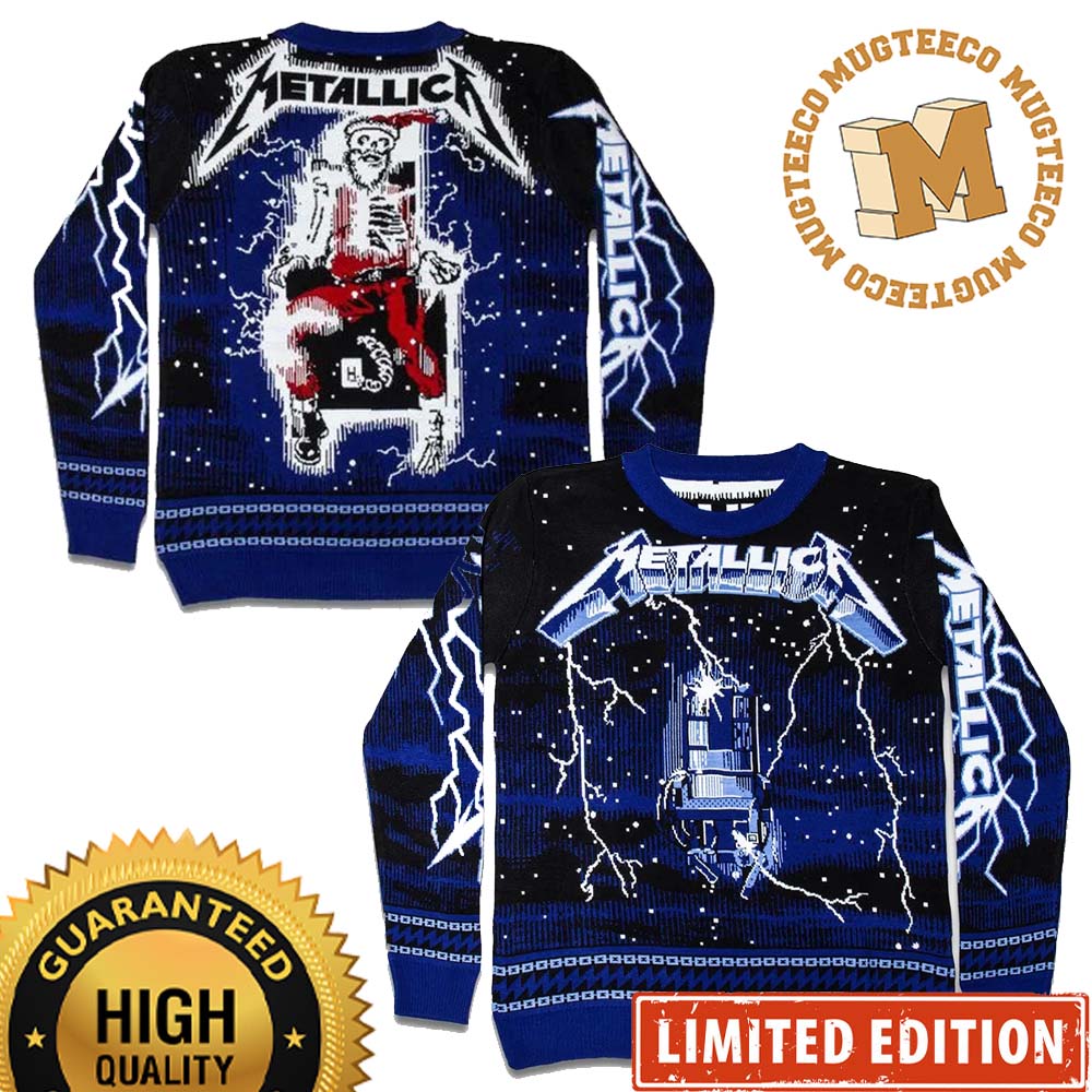 Metallica Ride The Lightning Skeleton Santa Ugly Christmas Sweater 2023 Metallica Ride The Lightning Skeleton Santa Ugly Christmas Sweater 2023