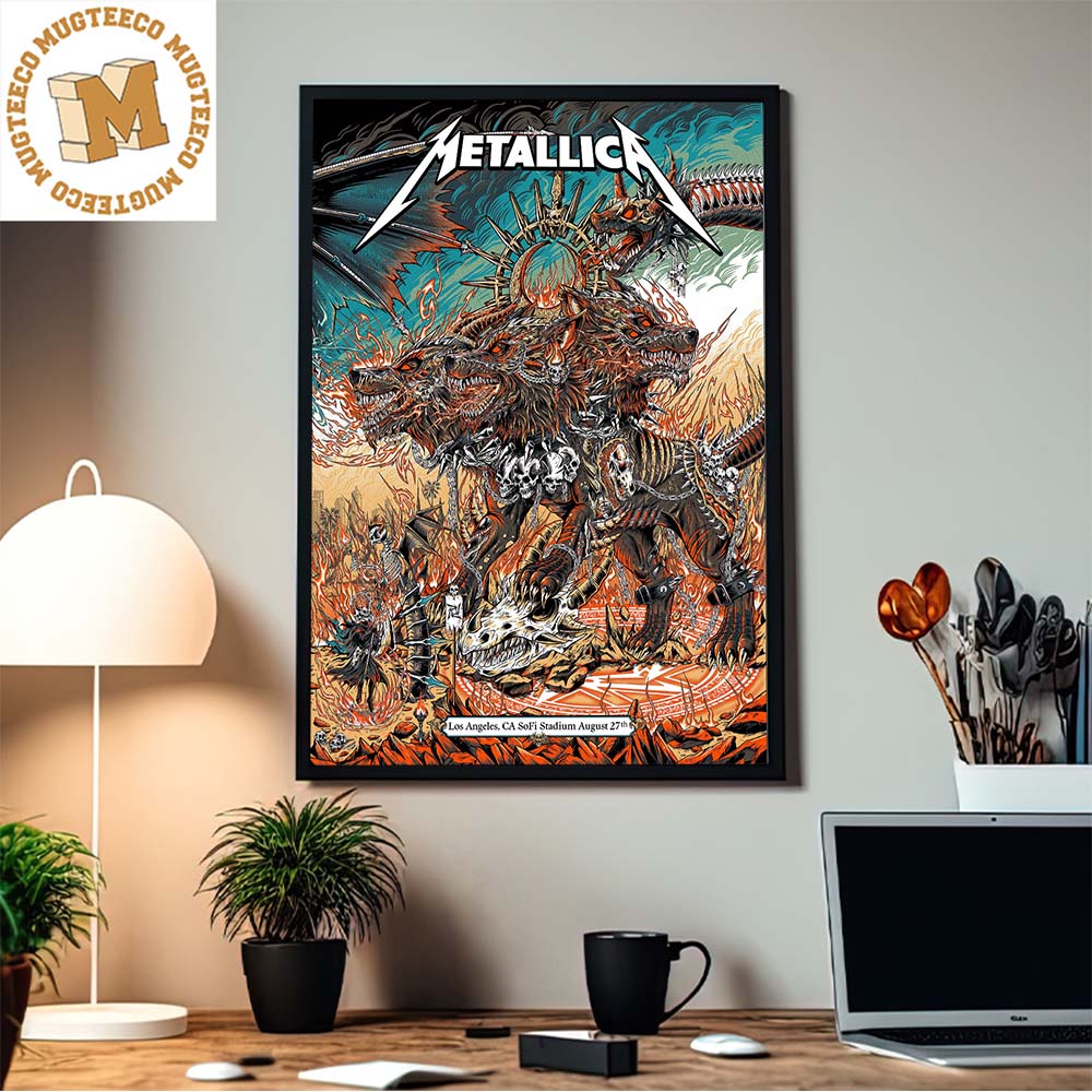 Metallica Tonight In Los Angeles SoFi Stadium Night Two Of M72 LA August 27th Cerberus Style Home Decor Poster Canvas Metallica Tonight In Los Angeles SoFi Stadium Night Two Of M72 LA August 27th Cerberus Style Home Decor Poster Canvas