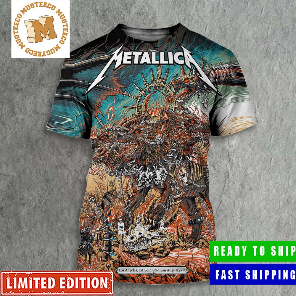 Metallica Tonight In Los Angeles SoFi Stadium Night Two Of M72 LA August 27th Cerberus Style Poster All Over Print Shirt Metallica Tonight In Los Angeles SoFi Stadium Night Two Of M72 LA August 27th Cerberus Style Poster All Over Print Shirt