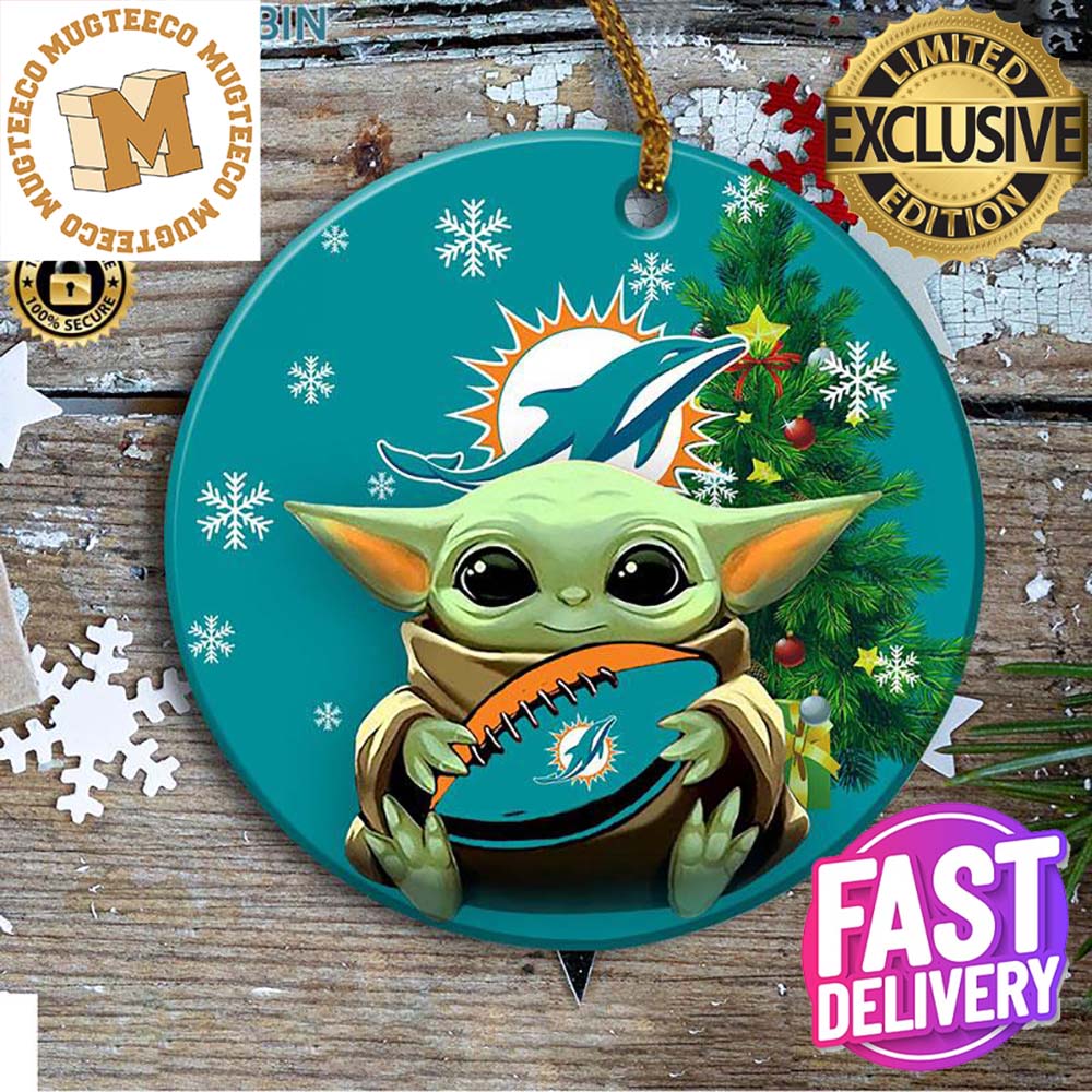 Miami Dolphins Baby Yoda NFL Custom Name 2023 Holiday Gifts Christmas Ceramic Ornament Miami Dolphins Baby Yoda NFL Custom Name 2023 Holiday Gifts Christmas Ceramic Ornament