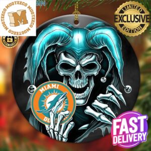 Miami Dolphins NFL Skull Joker Custom Name 2023 Holiday Gifts Christmas Decorations Ornament