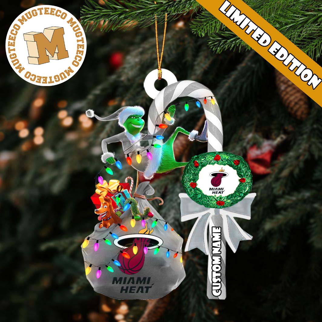 Miami Heat NBA Grinch Candy Cane Personalized Xmas Gifts Christmas Tree Decorations Ornament Miami Heat NBA Grinch Candy Cane Personalized Xmas Gifts Christmas Tree Decorations Ornament