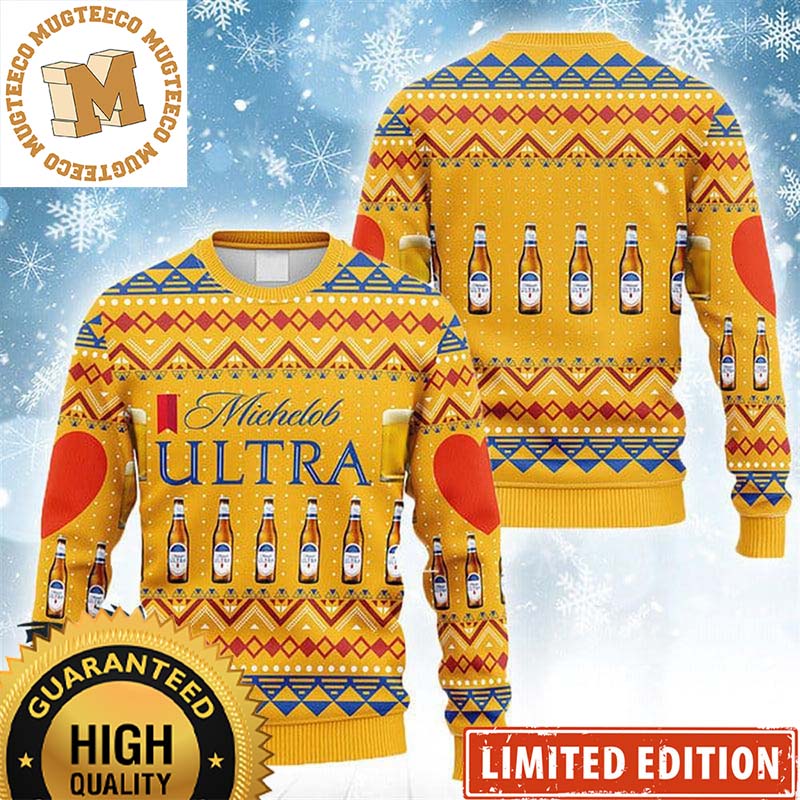 Michelob Ultra Novelty Bottles Knitting Pattern Yellow Christmas Ugly Sweater Michelob Ultra Novelty Bottles Knitting Pattern Yellow Christmas Ugly Sweater