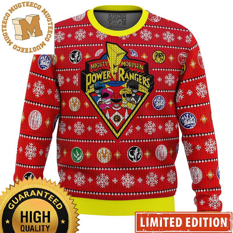 Mighty Morphin Power Rangers Knitted Red Ugly Christmas Sweater Mighty Morphin Power Rangers Knitted Red Ugly Christmas Sweater