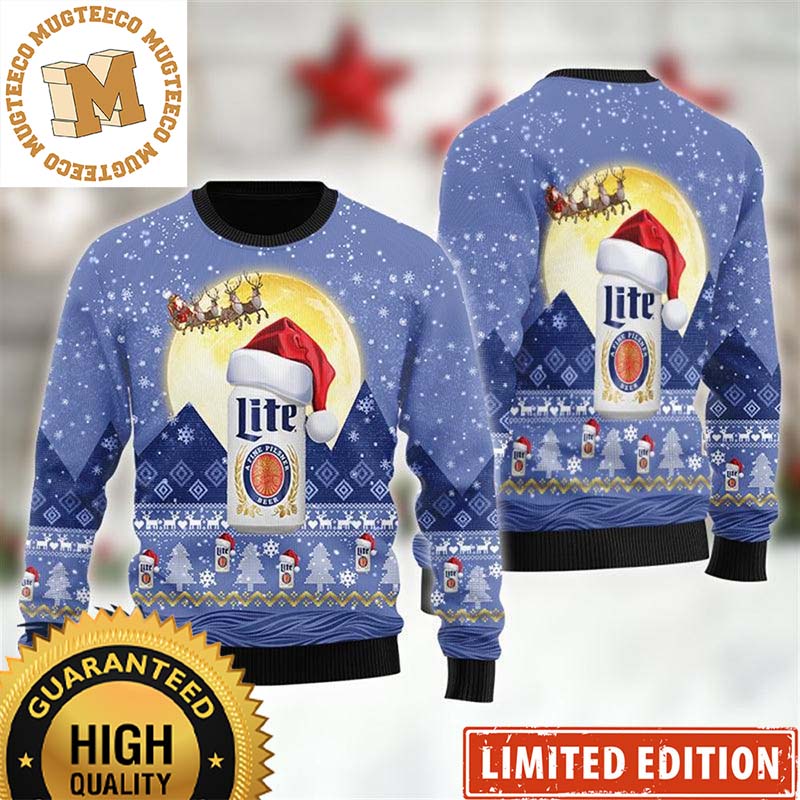 Miller Lite Beer Santa Claus Sleigh Smokey Blue Christmas Ugly Sweater Miller Lite Beer Santa Claus Sleigh Smokey Blue Christmas Ugly Sweater