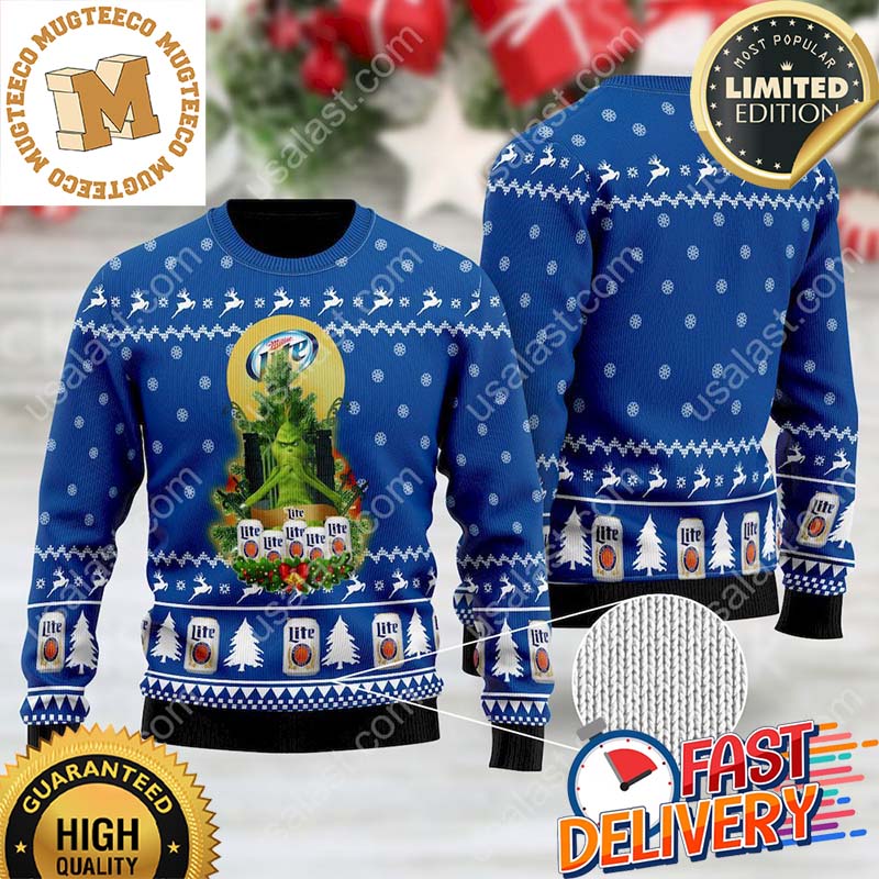 Miller Lite Grinch Snowflake Ugly Christmas Sweater For Holiday 2023 Xmas Gifts Miller Lite Grinch Snowflake Ugly Christmas Sweater For Holiday 2023 Xmas Gifts