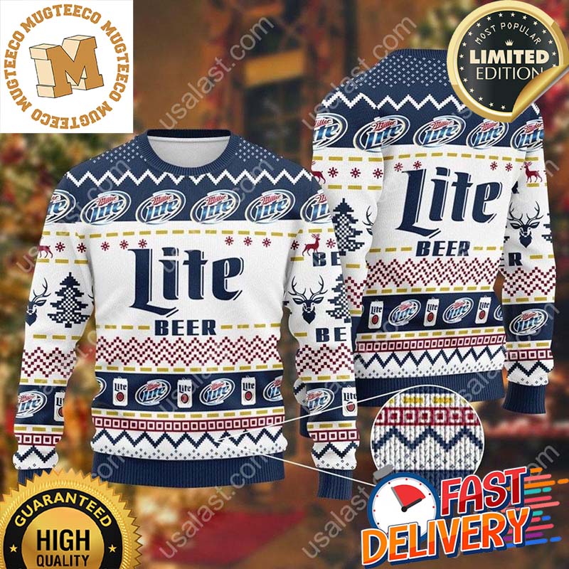 Miller Lite White Ugly Christmas Sweater For Holiday 2023 Xmas Gifts Miller Lite White Ugly Christmas Sweater For Holiday 2023 Xmas Gifts