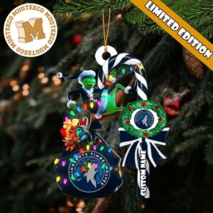 Minnesota Timberwolves NBA Grinch Candy Cane Personalized Xmas Gifts Christmas Tree Decorations Ornament