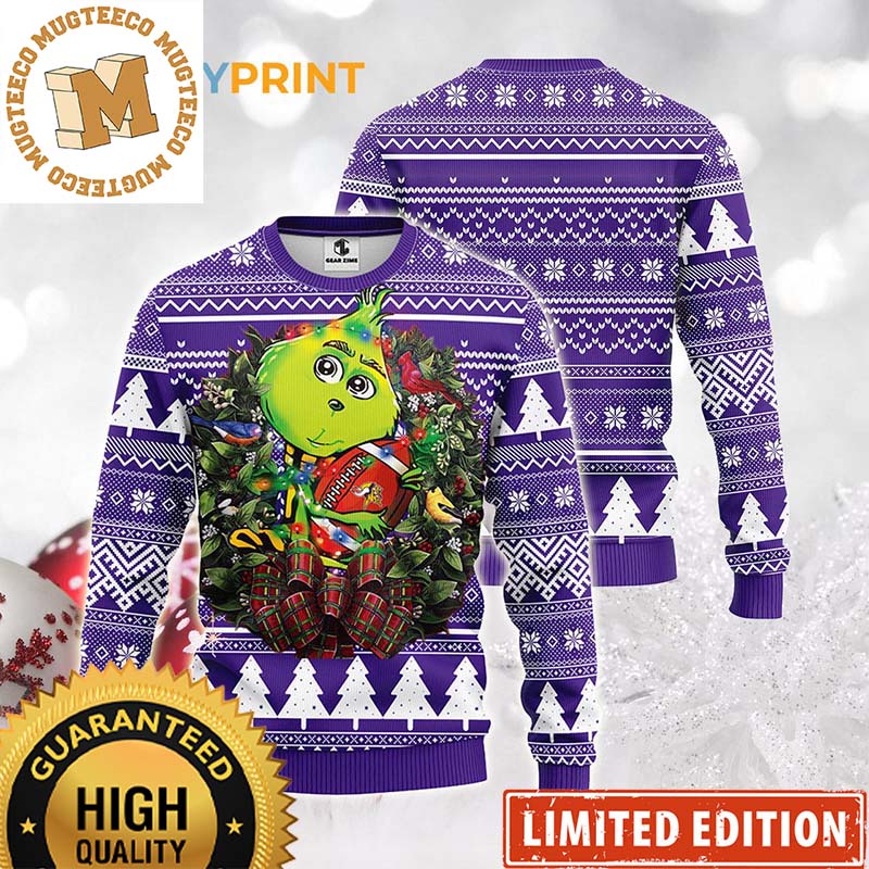 Minnesota Vikings Grinch Hug Christmas Football NFL Wreath Ugly Sweater Minnesota Vikings Grinch Hug Christmas Football NFL Wreath Ugly Sweater