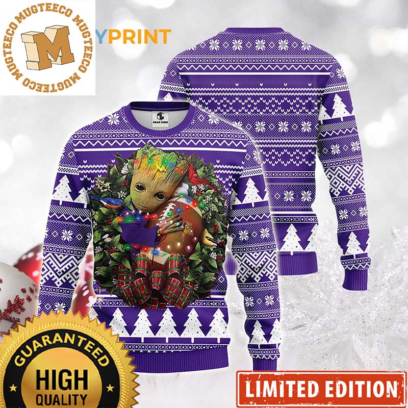 Minnesota Vikings Groot Hug Christmas Light NFL Ugly Christmas Sweater Minnesota Vikings Groot Hug Christmas Light NFL Ugly Christmas Sweater