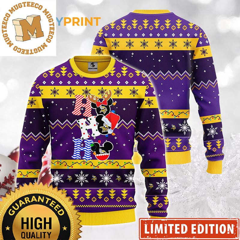 Minnesota Vikings HoHoHo Mickey Mouse Symbol 2023 Holiday Christmas Ugly Sweater Minnesota Vikings HoHoHo Mickey Mouse Symbol 2023 Holiday Christmas Ugly Sweater