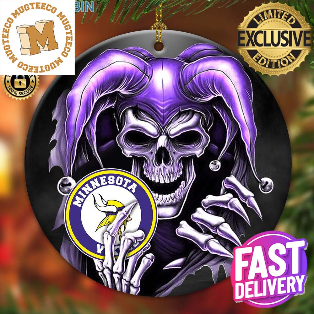 Minnesota Vikings NFL Skull Joker Custom Name 2023 Holiday Gifts Christmas Decorations Ornament Minnesota Vikings NFL Skull Joker Custom Name 2023 Holiday Gifts Christmas Decorations Ornament