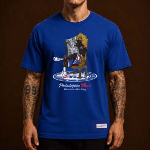 NBA Philadelphia 76ers Lebron James Mitchell & Ness Royal Caricature Unisex T Shirt