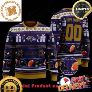 NFL Baltimore Ravens Woolen Pattern Custom Name Ugly Christmas Sweater For Holiday 2023 Xmas Gifts