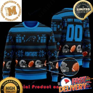 NFL Carolina Panthers Woolen Pattern Custom Name Ugly Christmas Sweater For Holiday 2023 Xmas Gifts