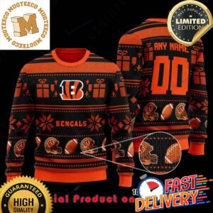 NFL Cincinnati Bengals Woolen Pattern Custom Name Ugly Christmas Sweater For Holiday 2023 Xmas Gifts
