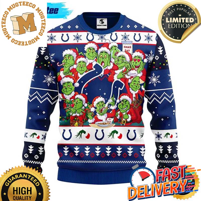 NFL Indianapolis Colts 12 Grinch Funny Faces Happy Xmas Day Ugly Christmas Sweater NFL Indianapolis Colts 12 Grinch Funny Faces Happy Xmas Day Ugly Christmas Sweater