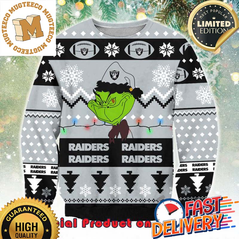 NFL Las Vegas Raiders x The Grinch Snowflakes Ugly Christmas Sweater For Holiday 2023 Xmas Gifts NFL Las Vegas Raiders x The Grinch Snowflakes Ugly Christmas Sweater For Holiday 2023 Xmas Gifts
